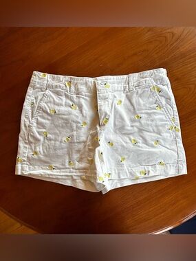 LOFT White Lemon-Print Women's Cotton Shorts Size 10